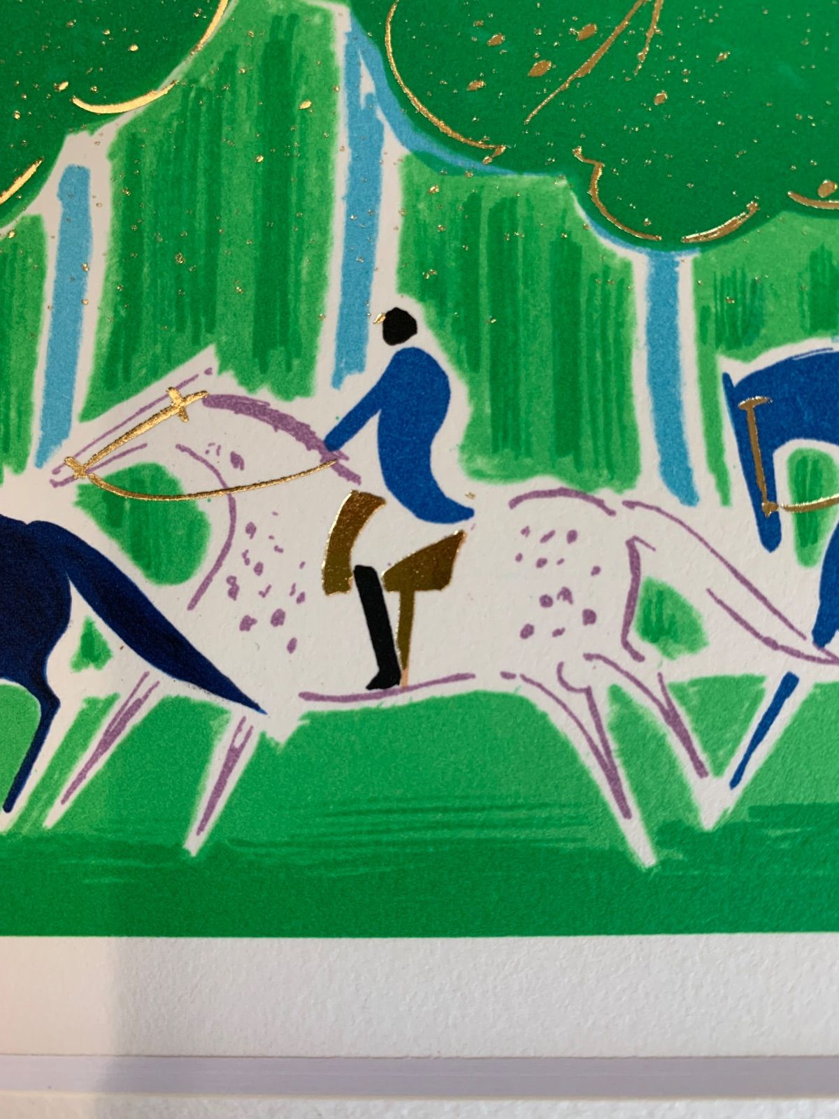 セルジュ・ラシス「三人の騎手」リトグラフ　箔押し　作家直筆サイン　版画　馬　乗馬 セルジュ・ラシス「三人の騎手」リトグラフ 箔押し 作家直筆