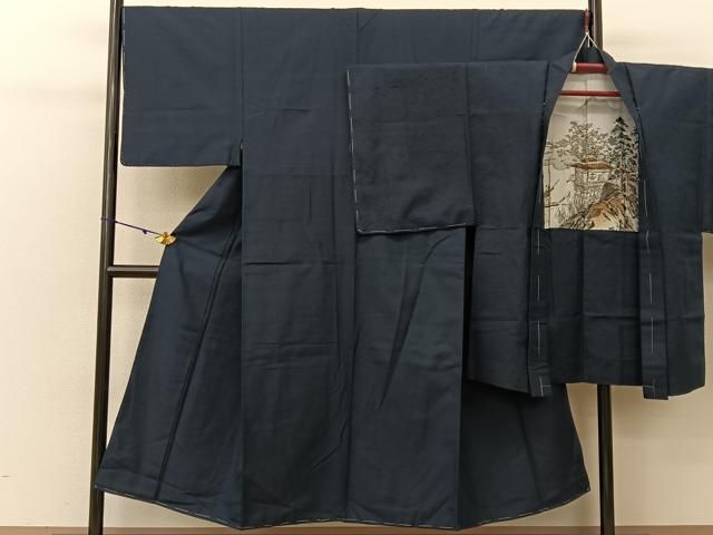 平和屋着物●男性 紬 髭紬羽織セット 色無地 褐返色 正絹 ♥ BAAV2095hj