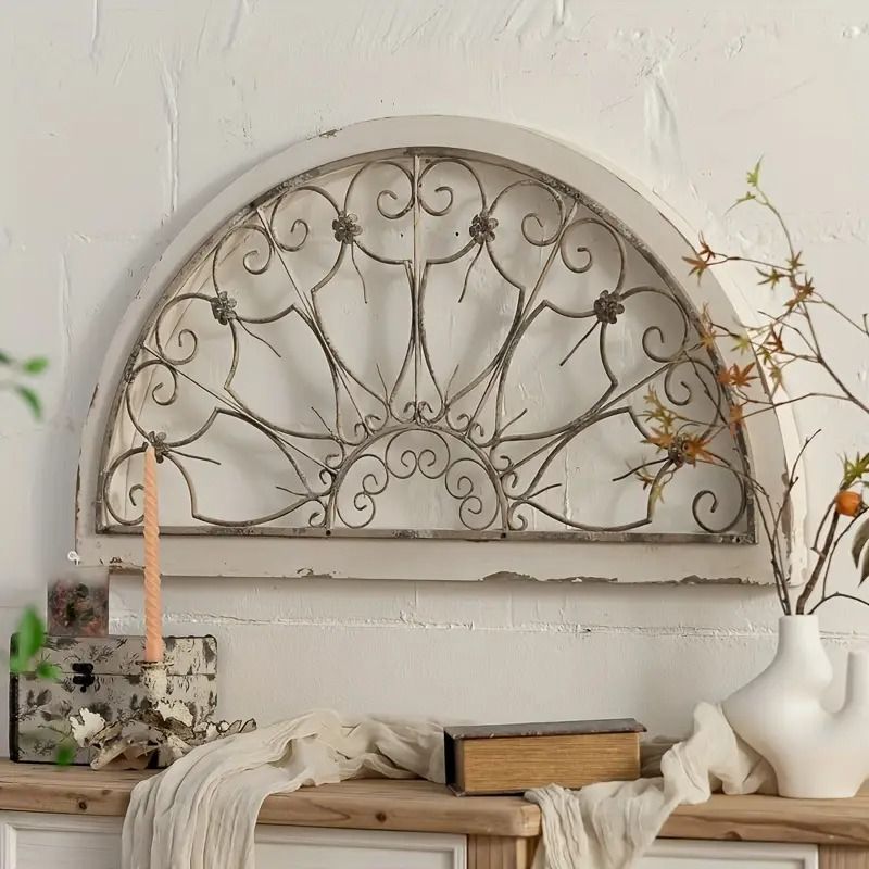 ウォールアート ウォールデコ 壁飾り メタル アーチ型 装飾 アンティーク 壁掛けインテリア おしゃれ ヴィンテージ ナチュラル カフェ風 飾り ヨーロピアン フレンチカントリー デコレーション 玄関 リビング アンティークホワイト NEXPOTALLINN_EU