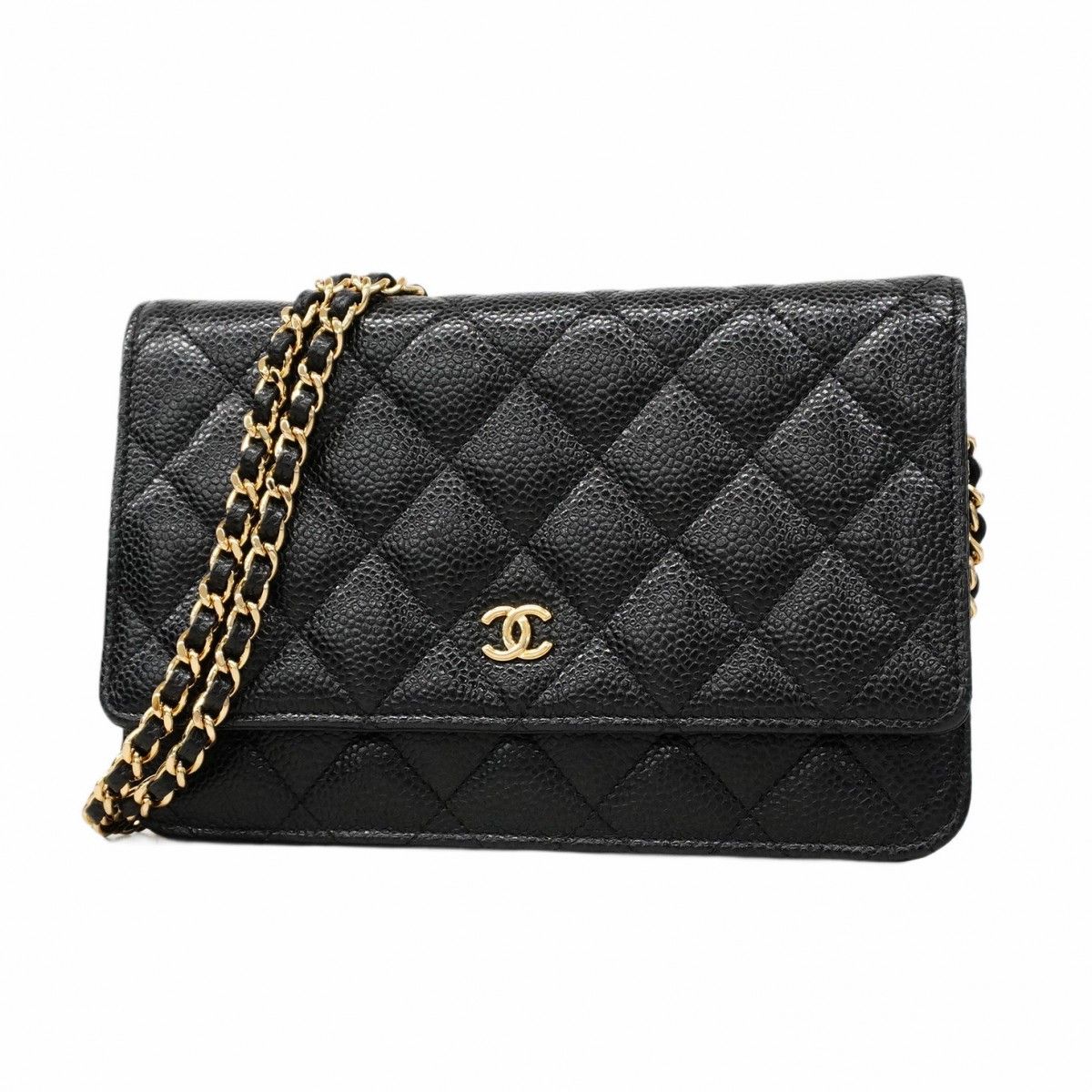 5mb2382-h シャネル ショルダーウォレット マトラッセ キャビアスキン ブラック ゴールド金具 レディース