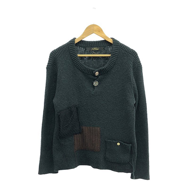 ARCHIVIO J.M.Ribot | アルキビオジェイエムリボット | ヘンリーネック パッチ ニット プルオーバー | 46 | black | メンズ