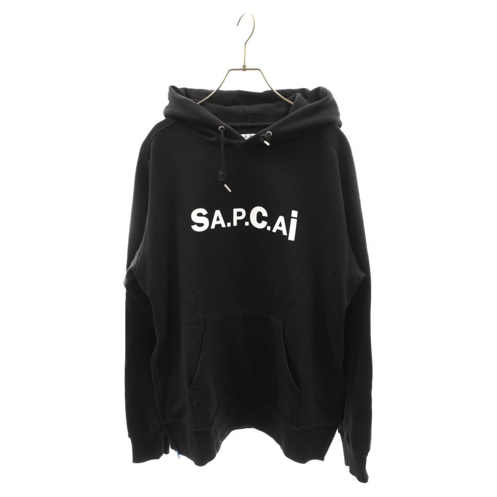 A.P.C アーペーセー 21SS ×sacai HOODIE TAIYO 21E2-COEON-M27655 サイドジップ付き フロントロゴ プルオーバーパーカー ブラック Sacai (サカイ) 21SS ×A.P.C HOODIE TAIYO アーペーセー フロントロゴ