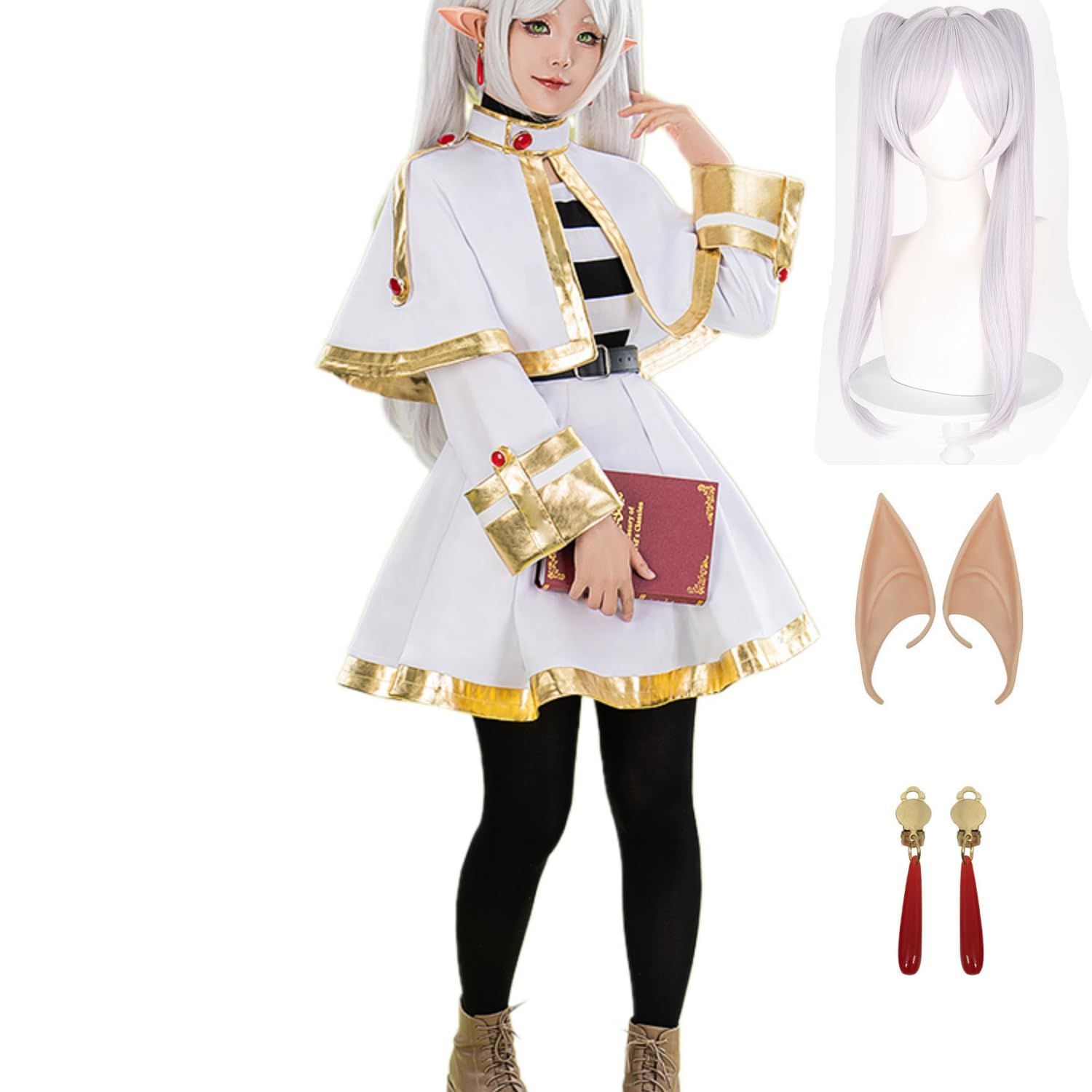 Size S COSSA ウィッグ付き フリーレン コスプレ衣装 コスチューム 仮装 変装 舞台演出服 日常服 学園祭 文化祭 ハロウイン クリスマス S