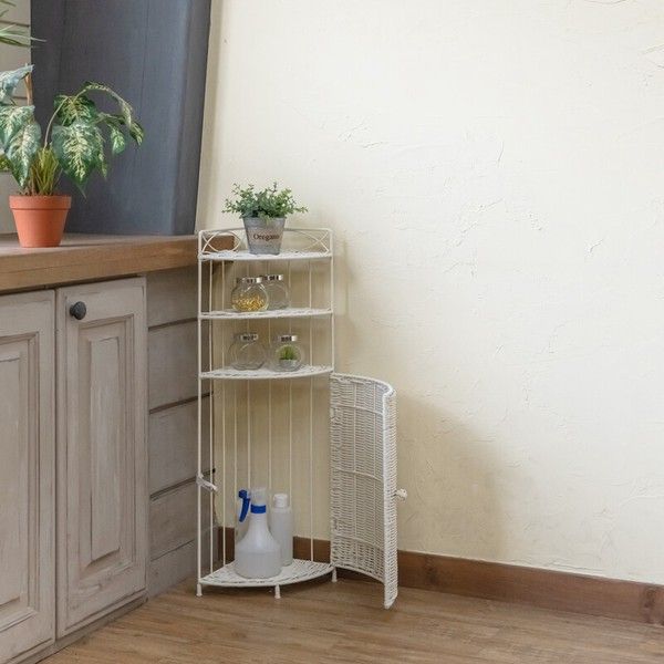 ラタン調コーナーラック3段 DBR_WH