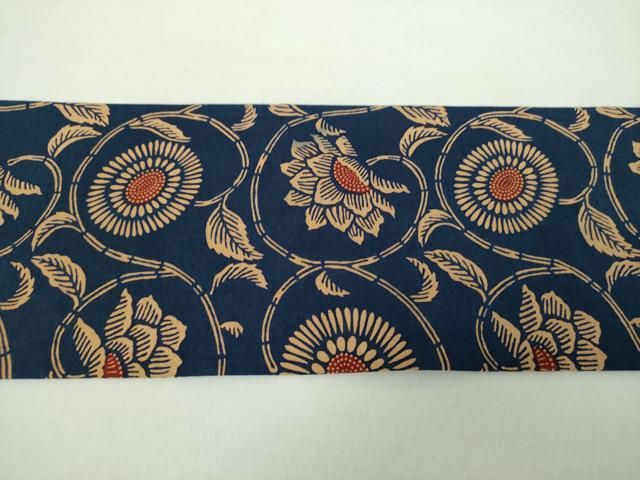 平和屋着物●九寸名古屋帯　紬地　型染　更紗花文　正絹　逸品　DAAY1211ps 平和屋着物○九寸名古屋帯 紬地 型染 更紗花文 正絹