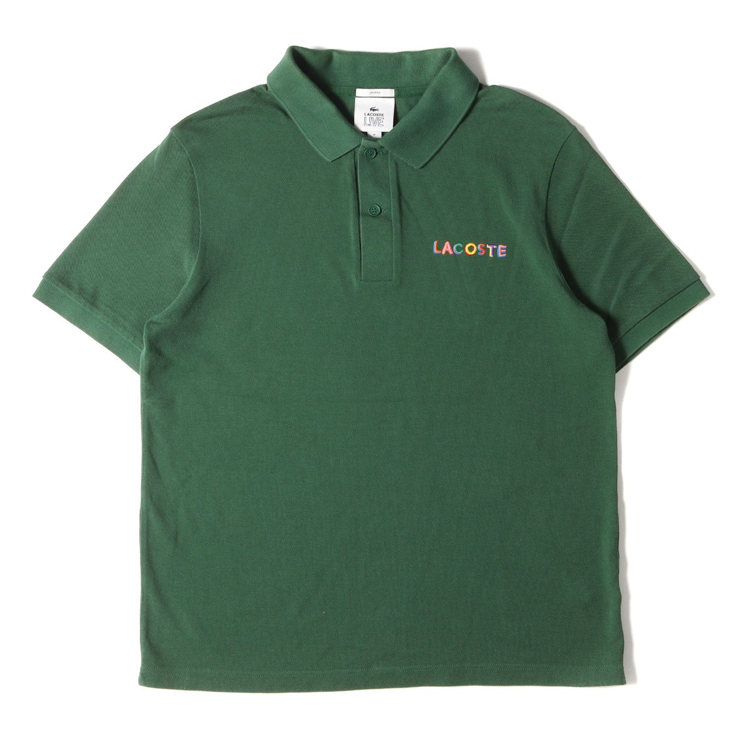 LACOSTE ラコステ ポロシャツ サイズ:M ワンポイント カラフル ロゴ 刺繍 鹿の子 半袖 ポロシャツ PH7298 近年モデル RELAX FIT LIVE グリーン トップス カジュアル シンプル
