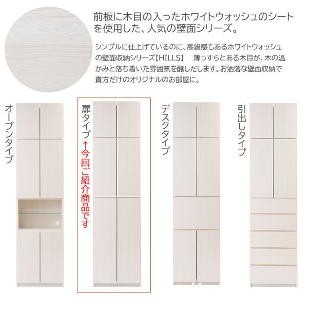 送料、返品無料。 Hills 薄型壁面収納 扉タイプ ホワイトウォッシュ色 機能性