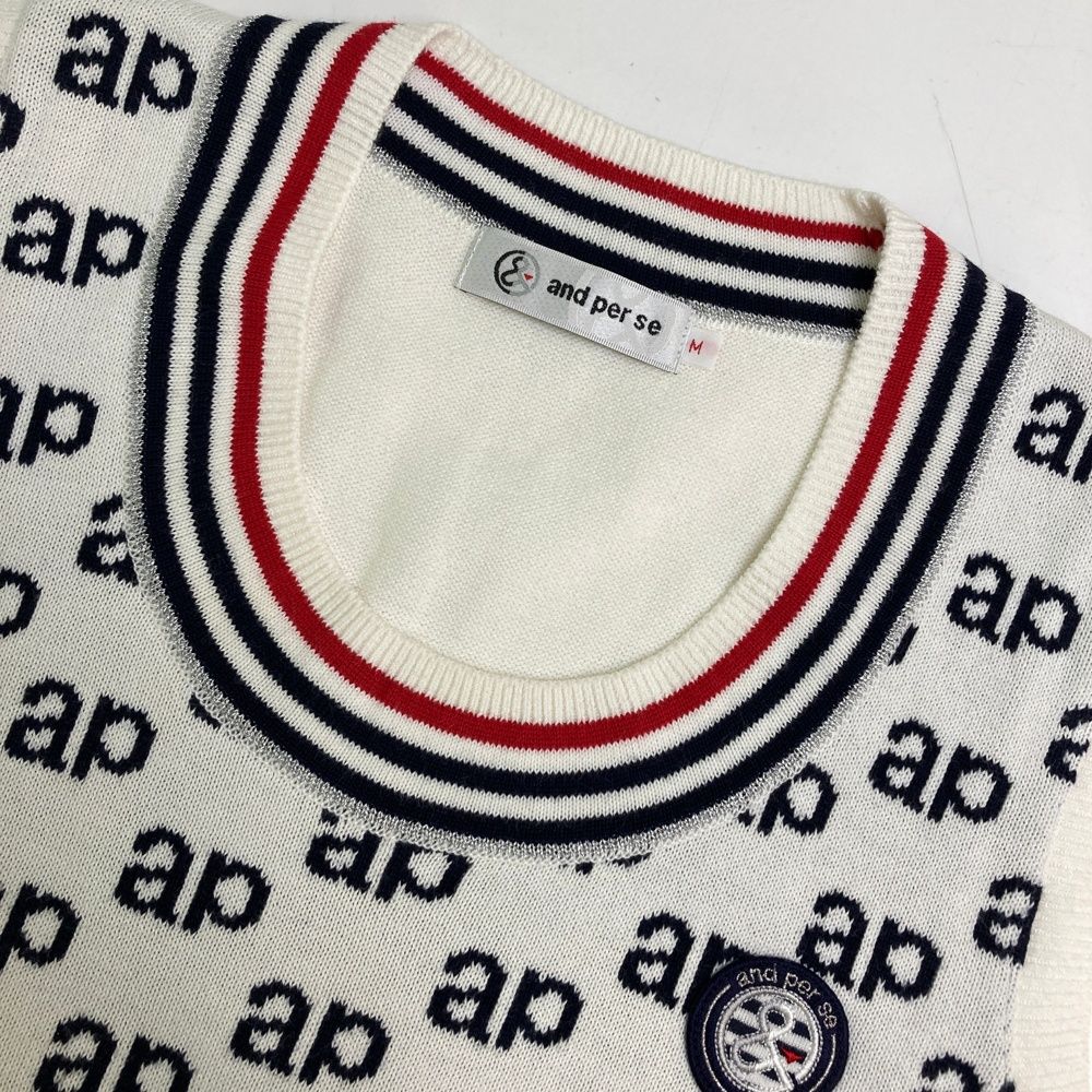 and per se レディース ニットベスト M サイズ サイズ：M AND PER SE アンパスィ ニットベスト ネコ ボーダー柄