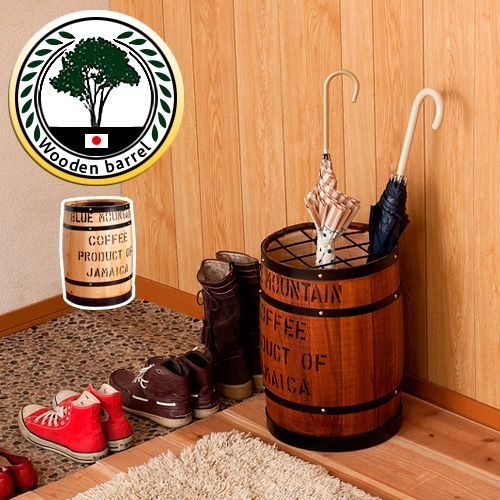 ANS1006659 樽型 傘立て 木樽 高さ43.5cm 傘置き ブラウン ナチュラル 木製 傘スタンド コーヒー樽 国産ヒノキ製 おしゃれ カントリー調かさたて 傘たて アメリカン雑貨 収納 玄関 タル 天然木 バレル 小物収納 木製