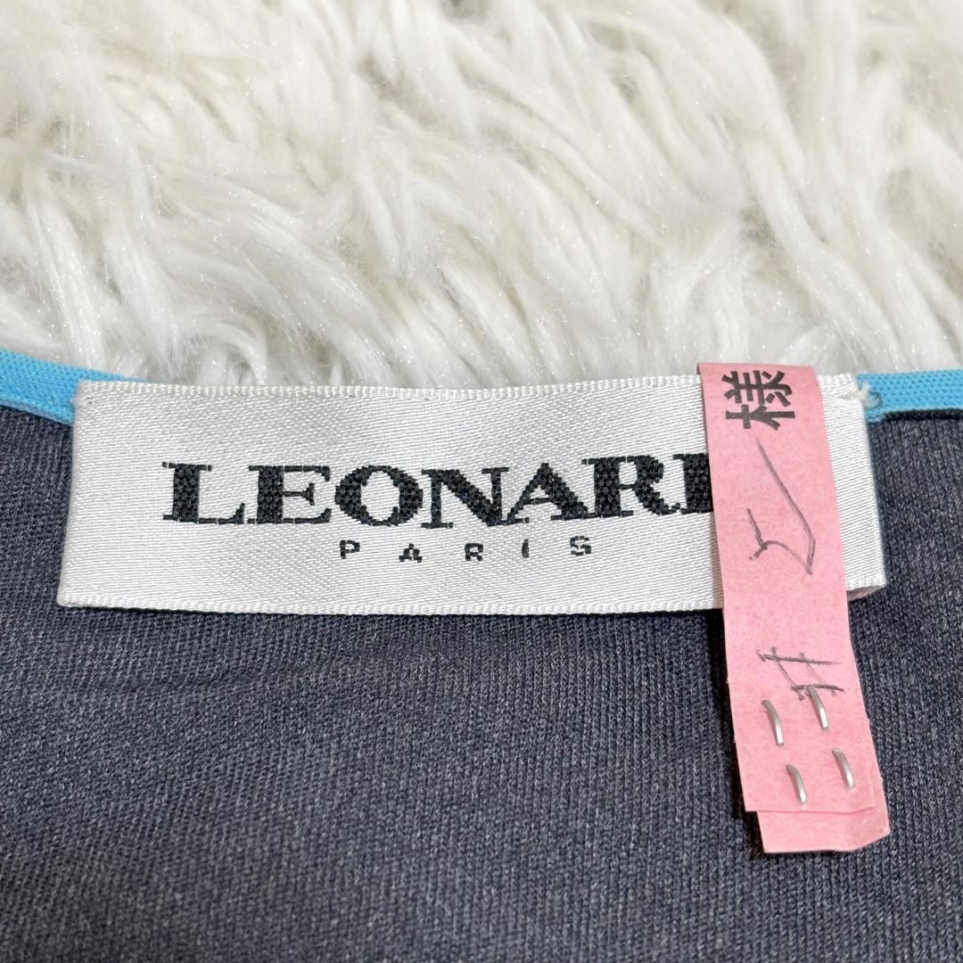  LEONARD ポリアミドカットソー 38 ブルー 百合柄 半袖(Tシャツ) Tシャツ カットソー