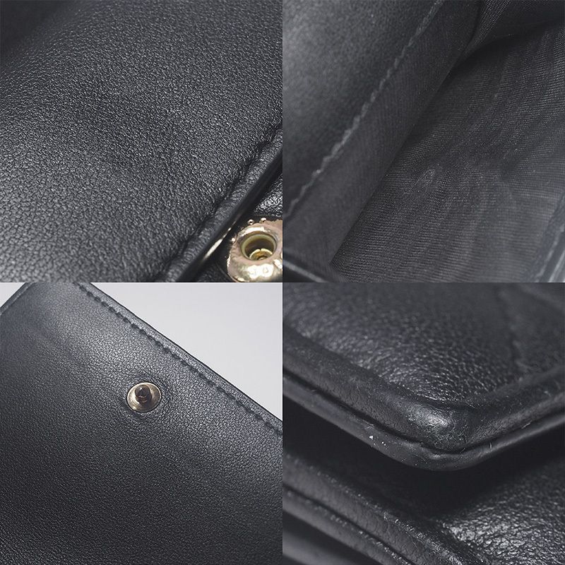 DIOR レディディオール　カナージュロータスウォレット　三つ折り　ブラック Christian Dior ディオール 財布 三つ折り Lady ロータス