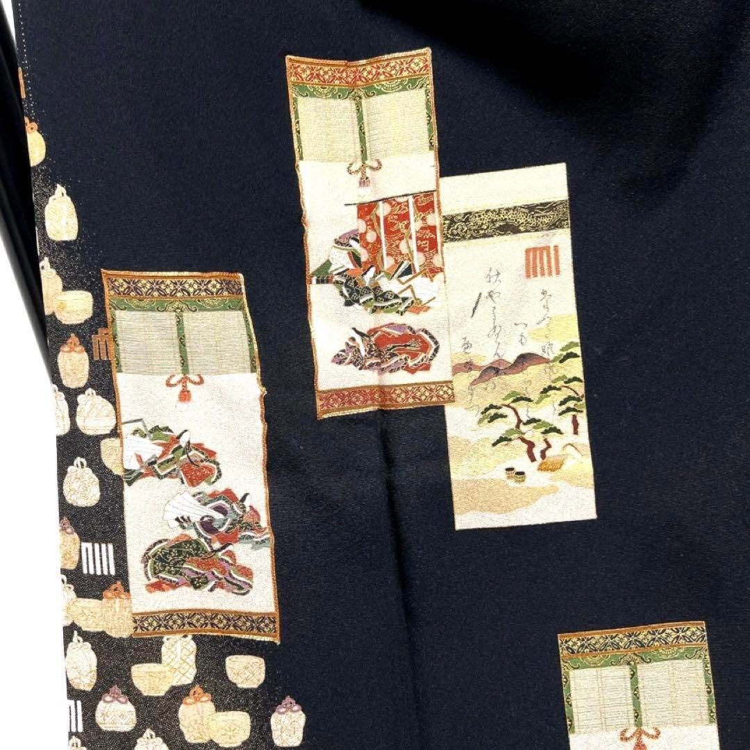 松尾光琳 黒留袖 作家もの 金彩 金駒刺繍 短冊 源氏香 壺 着物 103b d 