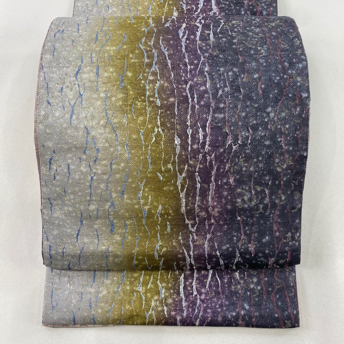 袋帯 秀品 幾何学 金糸 ぼかし 紫 全通 正絹
