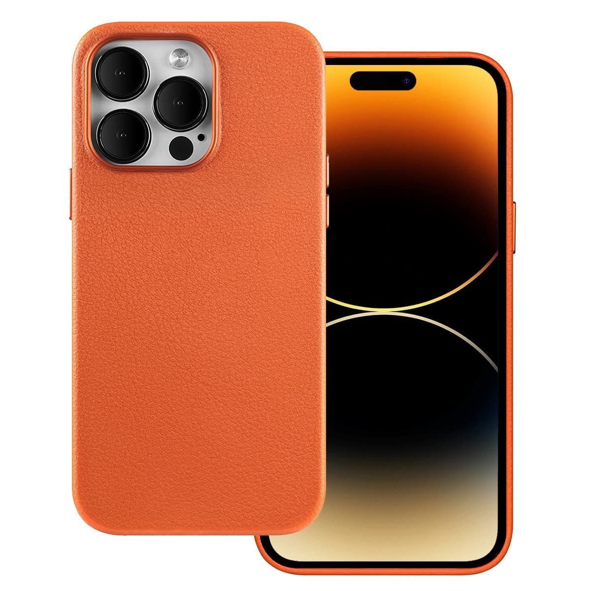 【人気商品】inch 6.7 ワイアレス充電 指紋防止 耐久性 滑り止め 軽量 薄型 (オレンジ) MagSafe対応 PU革 ケース Max Pro 14 iPhone FERRAVUTTI