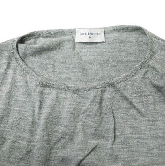 JOHN SMEDLEY ジョンスメドレー イギリス製 エクストラファインメリノウール Uネックニット M グレー セーター プルオーバー g14977 JOHN SMEDLEY ジョンスメドレー SKERN バイカラークルーネック