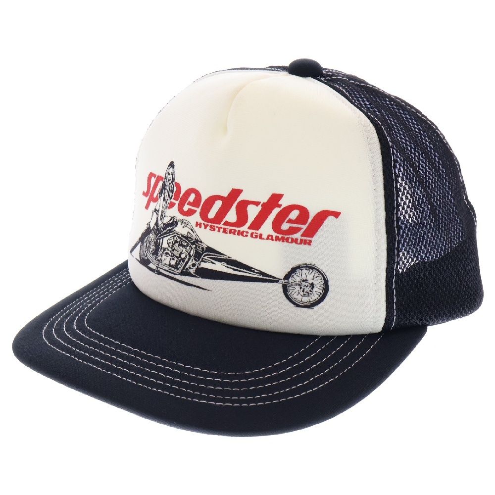 HYSTERIC GLAMOUR (ヒステリックグラマー) SPEEDSTER フロントロゴプリント メッシュキャップ 帽子 02221QH05996  ホワイト/ブラック - メルカリ