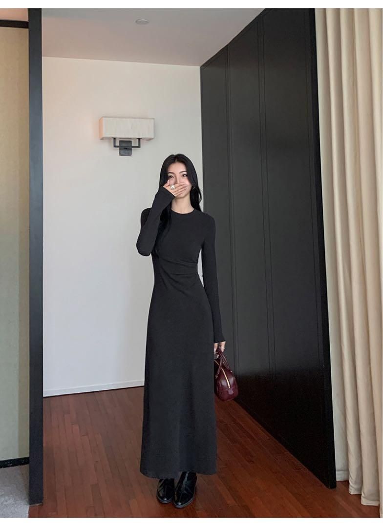 上品 春の高見えニットロングワンピース