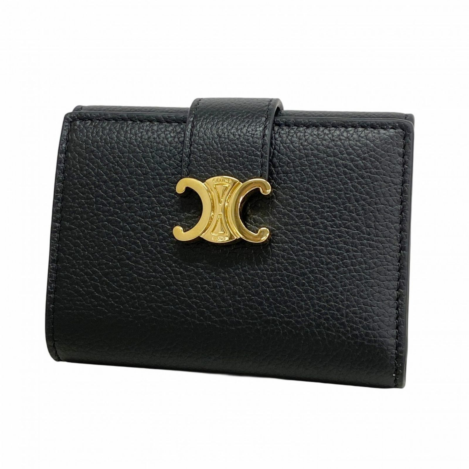 わんこ CELINE セリーヌ トリオンフ ブラック レザー 三つ折り わんこ様専用 CELINE セリーヌ トリオンフ ブラック レザー 三