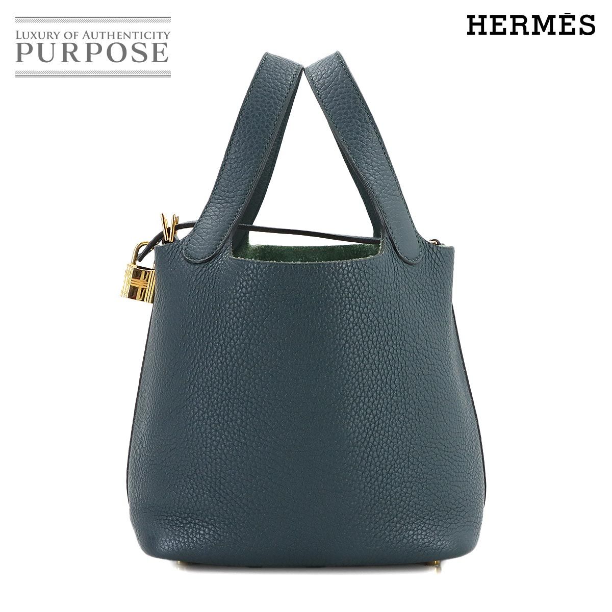 エルメス ハンドバッグ/ピコタンPM/□I刻印/トリヨンクレマンス/ブラック/シルバー金具  レディース エルメス ピコタンPM ハンドバッグ ゴールド（ブラウン