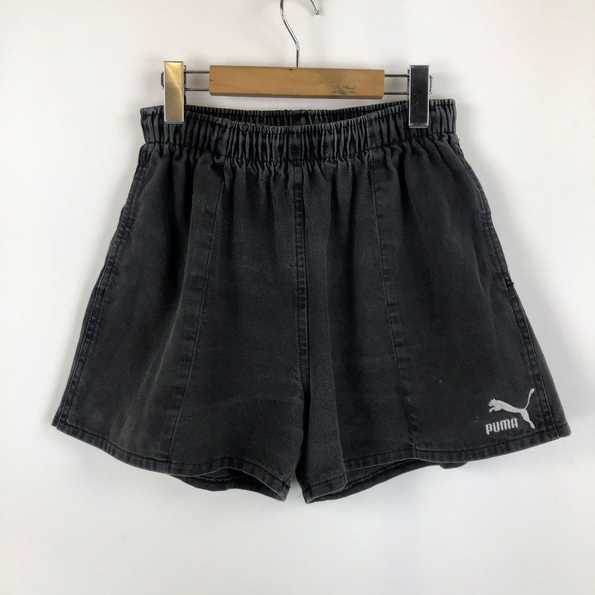 【古着】 PUMA プーマ ショートパンツ デニム素材 イージショーツ 90年代 ブラック系 レディースL 【中古】 n053087