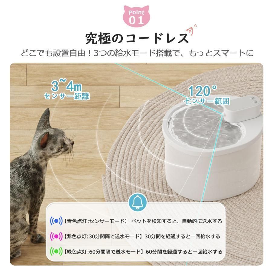 自動給水器 コードレス 猫 犬 ペット 給水機 センサー付き