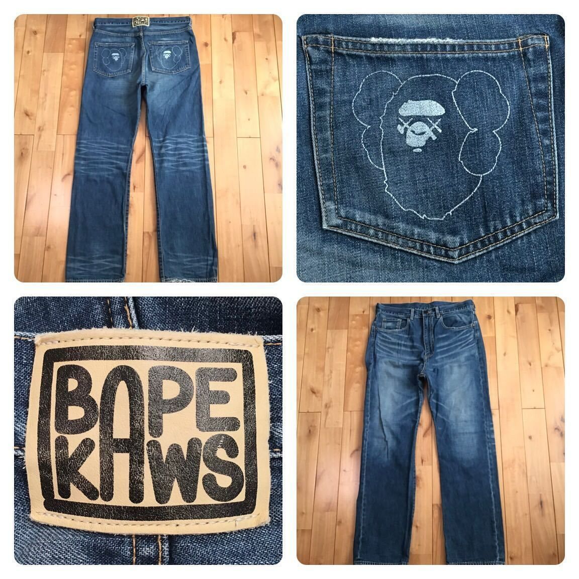 デニム/ジーンズAPE BAPE KAWS FIRE FLAME STA デニム　DENIM L