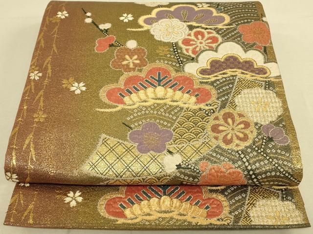 平和屋着物◎六通柄袋帯 短冊吉祥花文 金銀糸 引箔 正絹 逸品