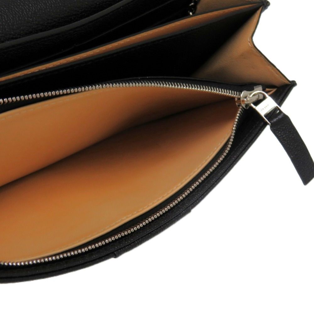 美品 デルボー ブリヨン カーフレザー ブラック 0326 黒 チェーン  