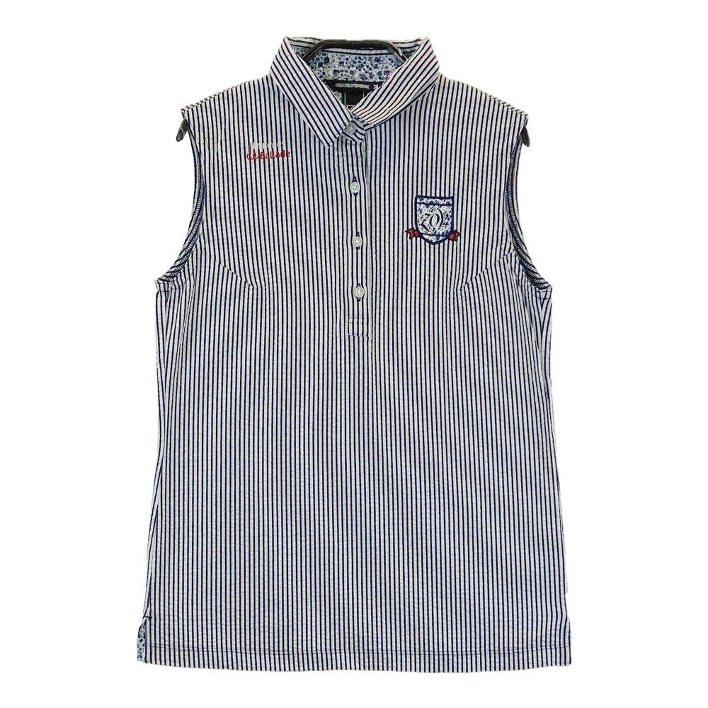 45R ノースリーブポロシャツ サイズ：38 ZOY ゾーイ ノースリーブポロシャツ ストライプ ネイビー系