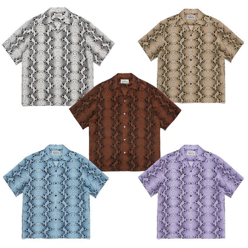 新品 WACKO MARIA 22SS PYTHON OPEN COLLAR SHIRT ワコマリア ハワイアンシャツ 半袖シャツ  5色:Blue/Brown/Purple/White/Sky Blue - メルカリ