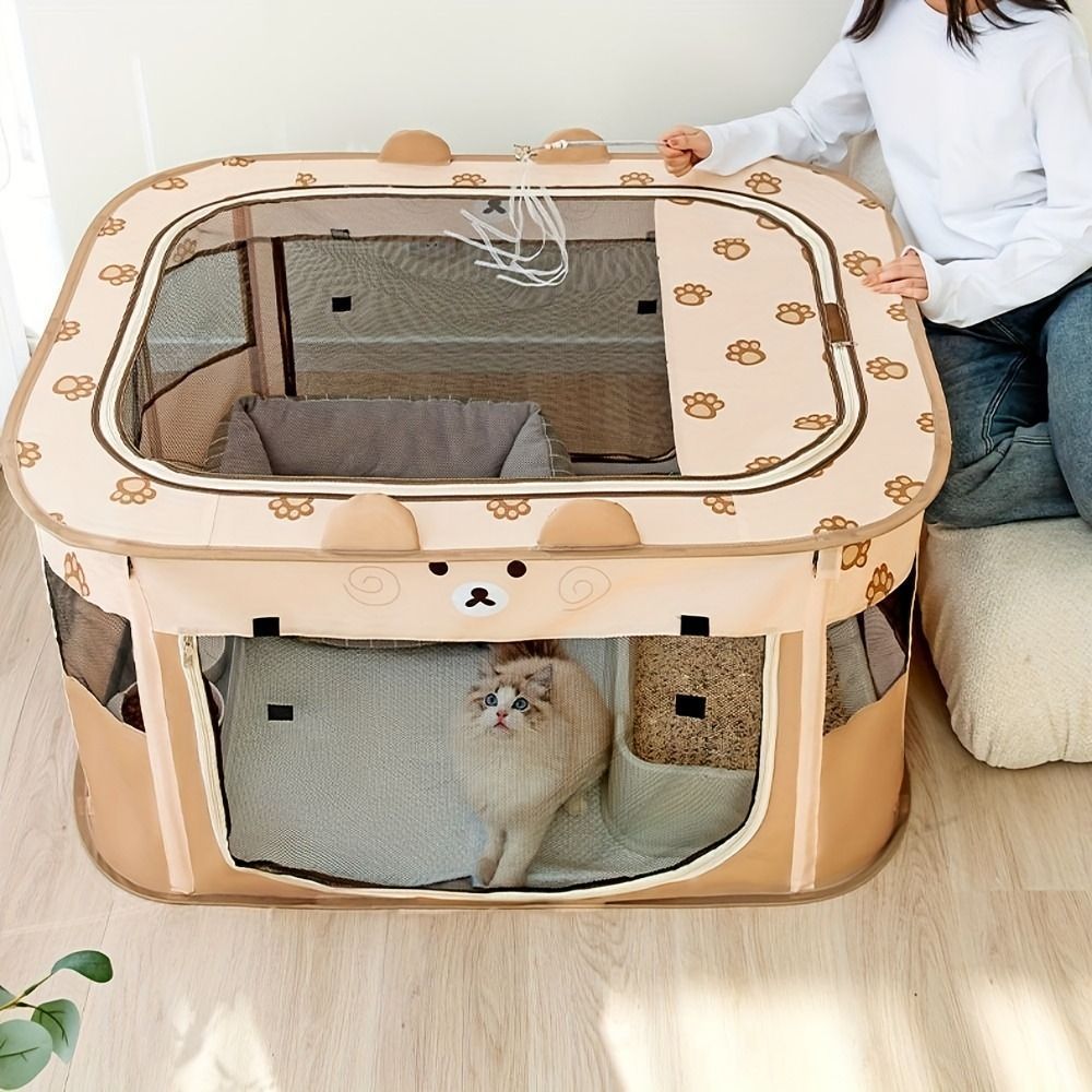 メッシュゲージ ペットハウス 犬 小型犬 猫 折り畳み コンパクト ボックス型 かわいい 通気性 室内 屋外 猫テント 犬猫兼用 メッシュ ジッパー 大空間 小動物 兎分娩室