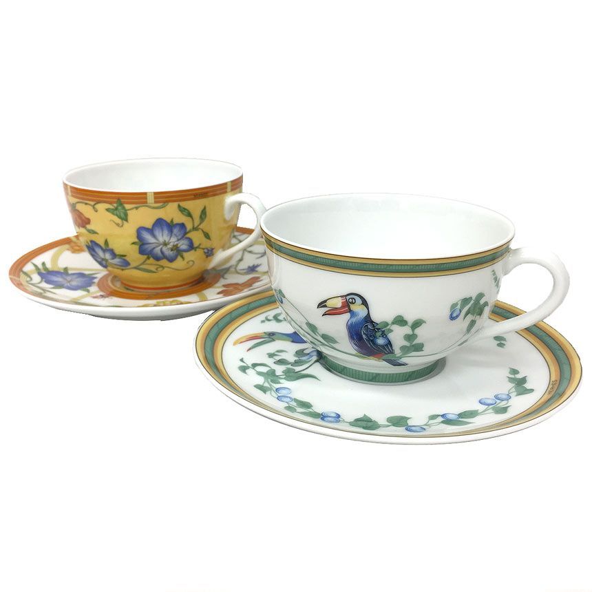 エルメス HERMES シエスタ デミタスカップ＆ソーサー 2客 食器 花柄 総