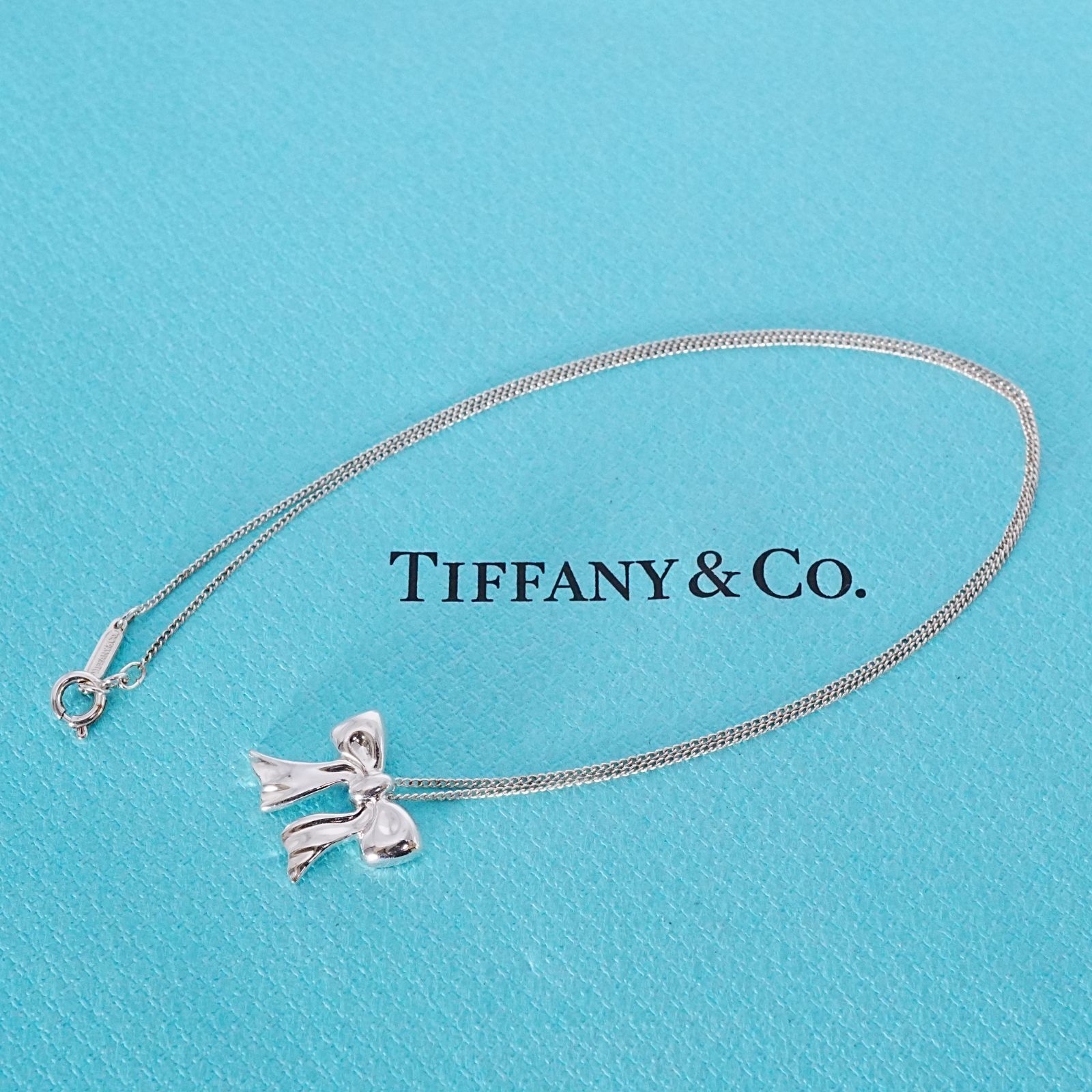 極美品 ティファニー リボン ペンダント ボウ ネックレス/25-654S