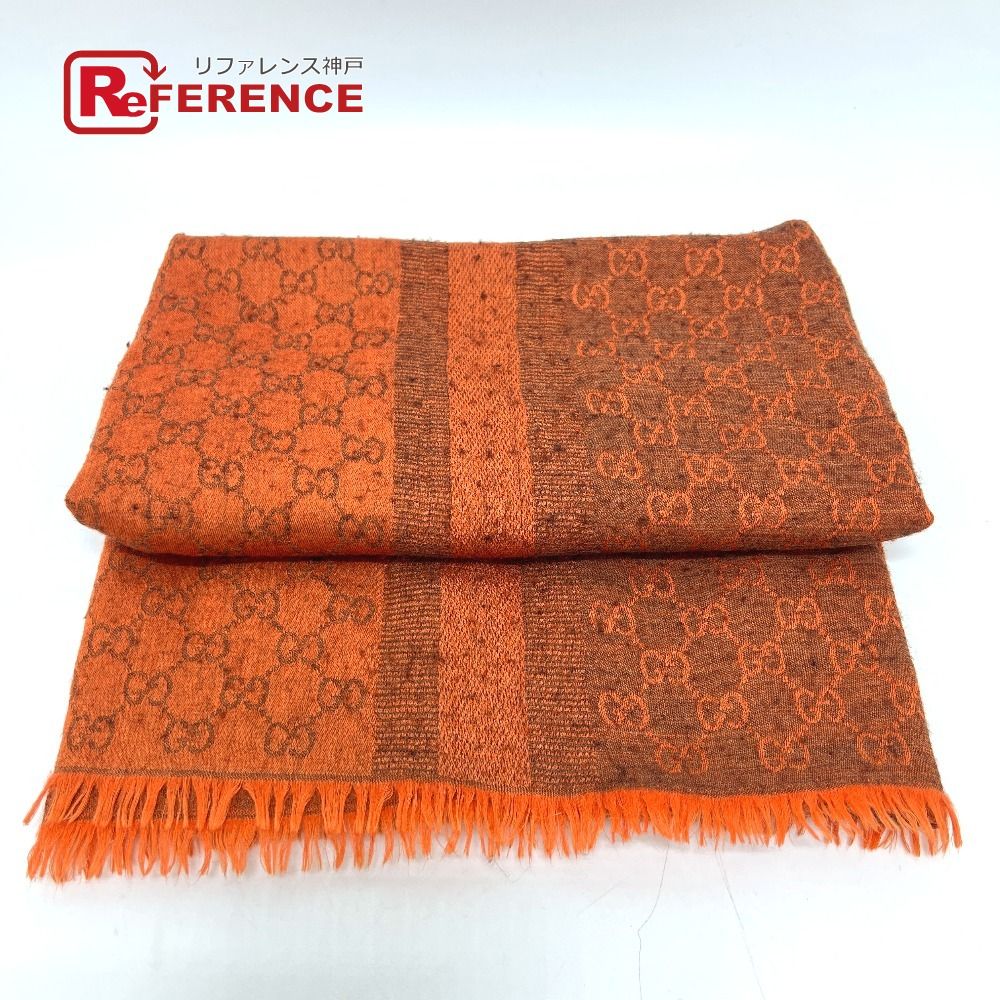 Gucci GGロゴ ストール ウールシルクジャガー マフラー ネイビー赤