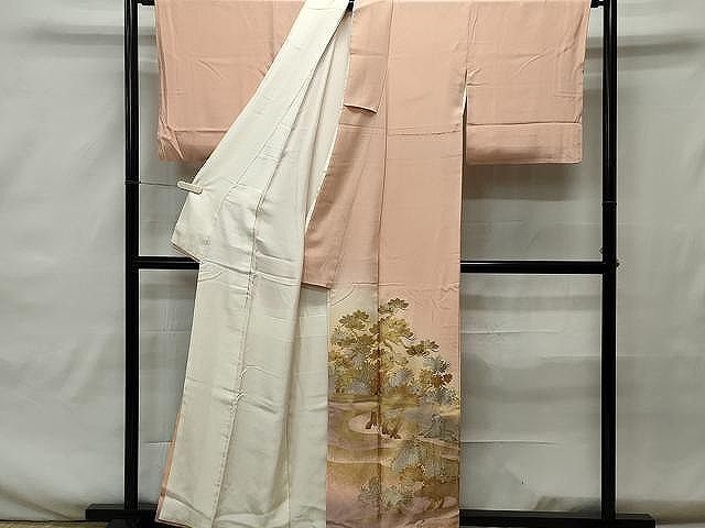 平和屋着物○訪問着 水辺風景花文 暈し染め 金銀彩 正絹