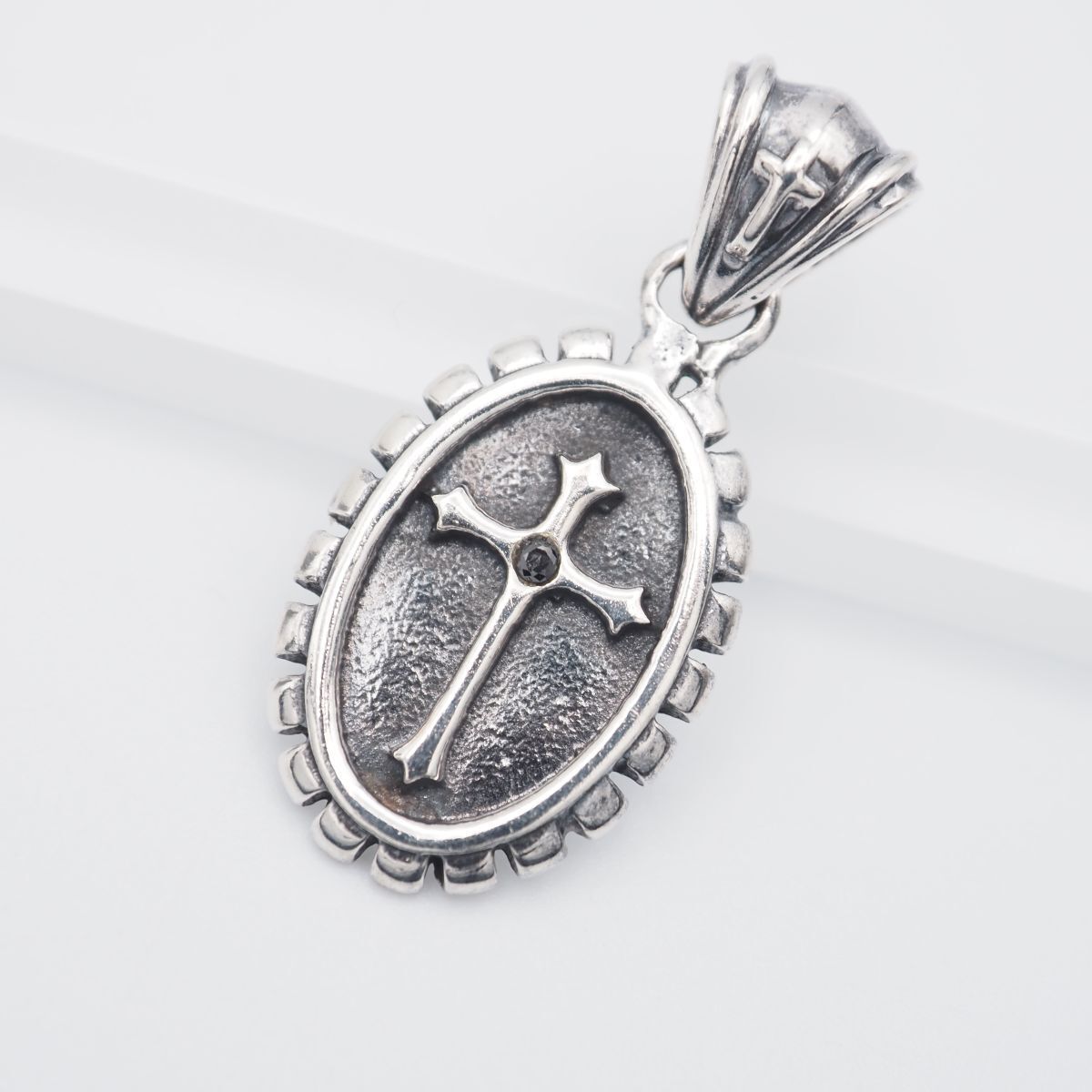 G976 ブラックダイヤモンド S925刻印 ペンダント トップ クロス デザイン シルバー チャーム ヘッド ヴィンテージ 4月誕生石