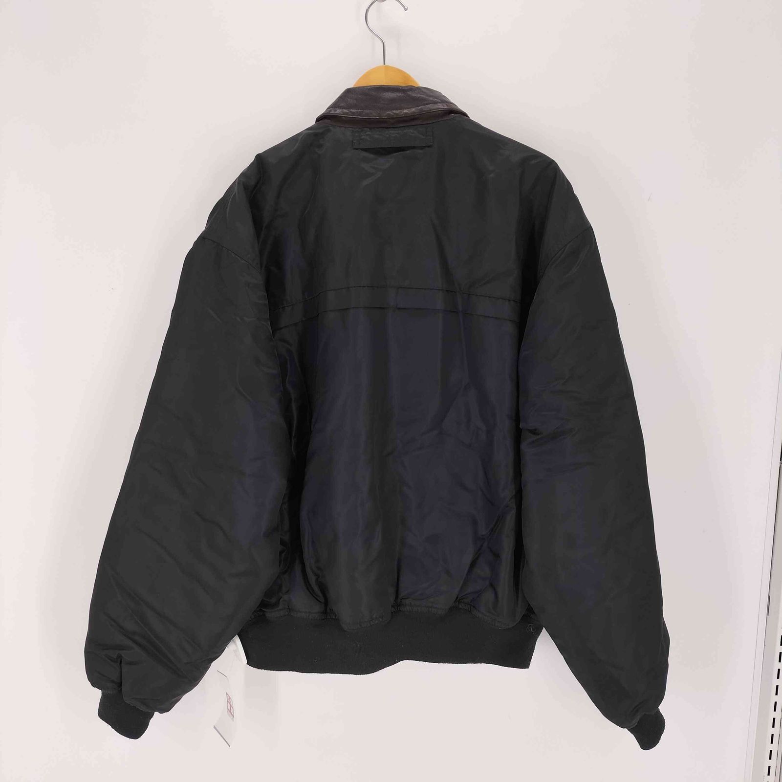 【24時間以内発送】90s NAUTICA レザースウィングトップ 黒 L ノーティカ NAUTICA 90s 襟レザー 中綿スイングトップ メンズ JPN：XXL