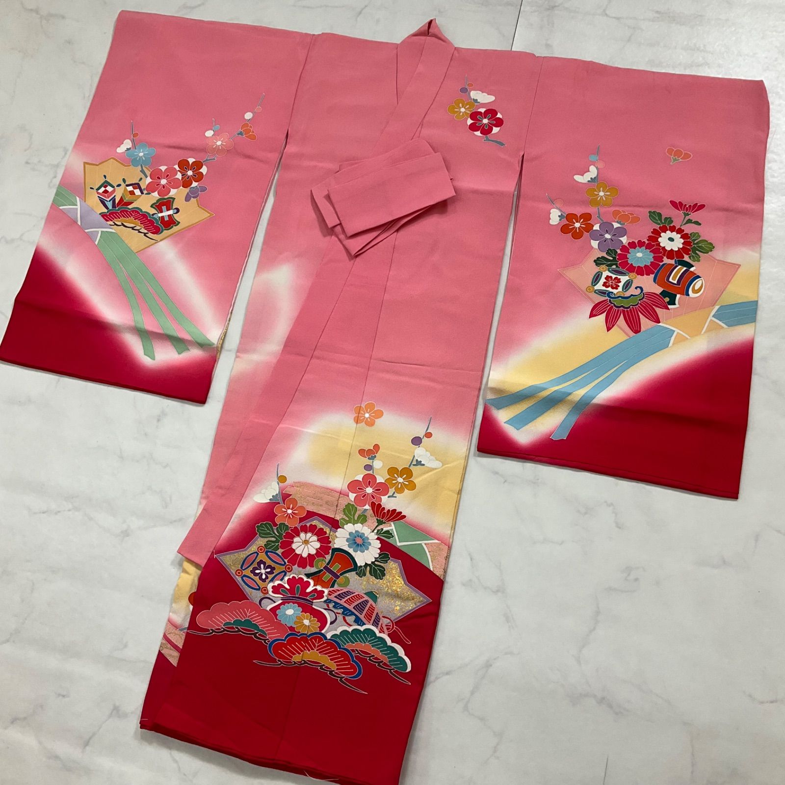 ◇kimono+one◇産着◇お宮参り◇子供着物◇仕付け糸付き◇正絹◇七五三