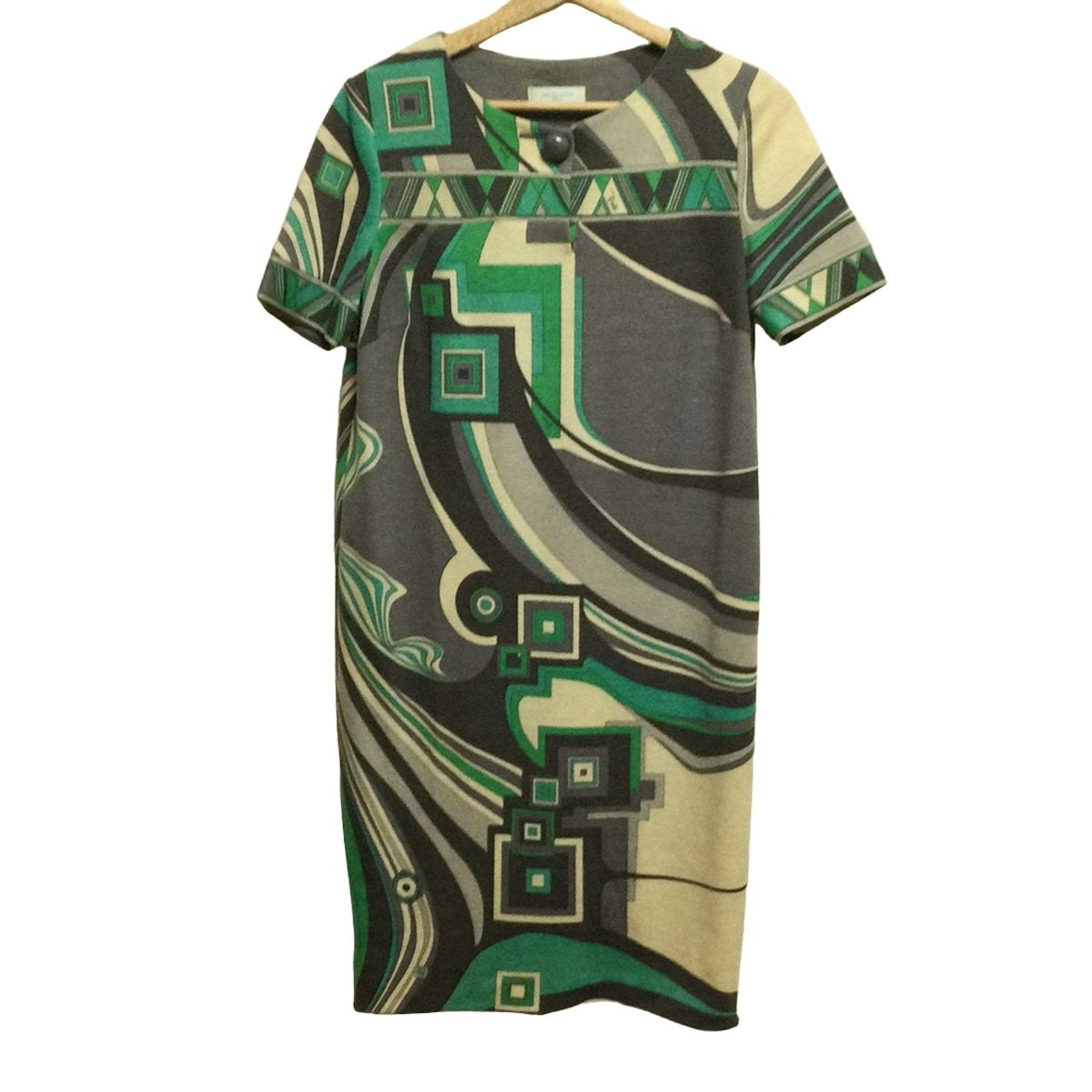 エミリオプッチ ワンピース サイズ40 M レディース - グレー×ブルーグリーン×アイボリー クルーネック|半袖|ひざ丈