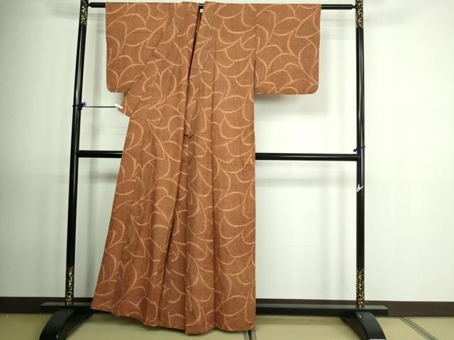 平和屋着物▽上質な紬 単衣 花鳥唐草文 正絹 逸品 未使用