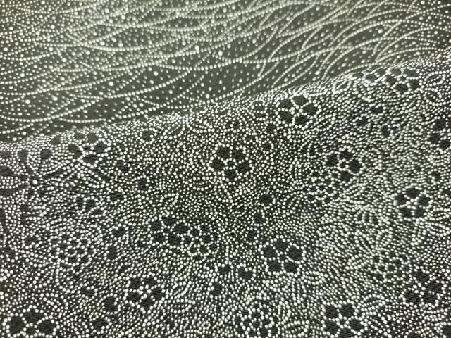 平和屋着物●伝統工芸士　染谷梅治　江戸小紋　切嵌更紗花文　黒地　さが美扱い　正絹　逸品　DAAR4378tw 平和屋着物○伝統工芸士 染谷梅治 江戸小紋 切嵌更紗花文 黒地 さが美