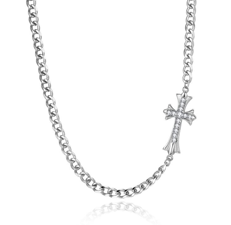 Lucliss ハワイアンジュエリー クロスネックレス チェーンネックレス 喜平 喜平チェーン スワロフスキー使用24k pvd g silver