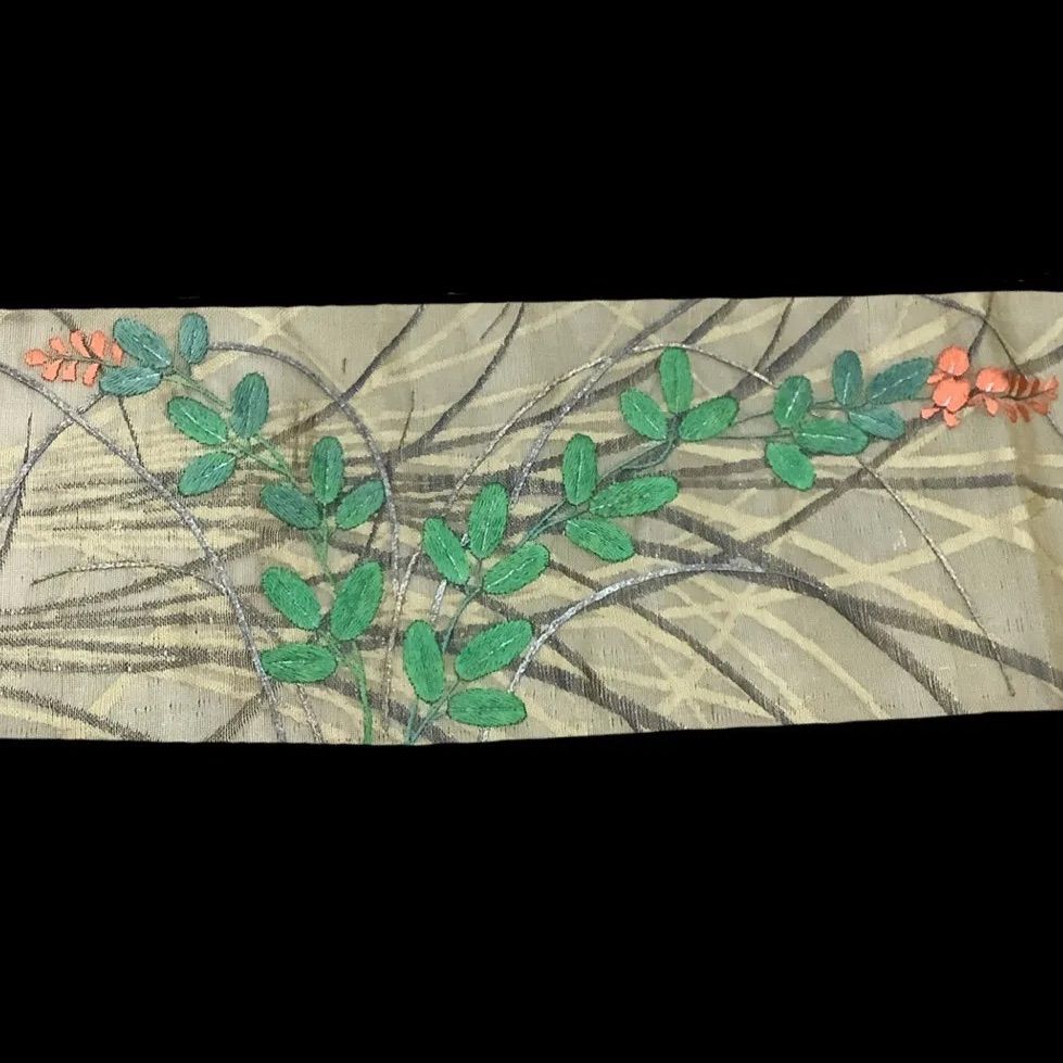 アンティーク 紗 秋草文様 名古屋帯 日本刺繍 大正ロマン 萩