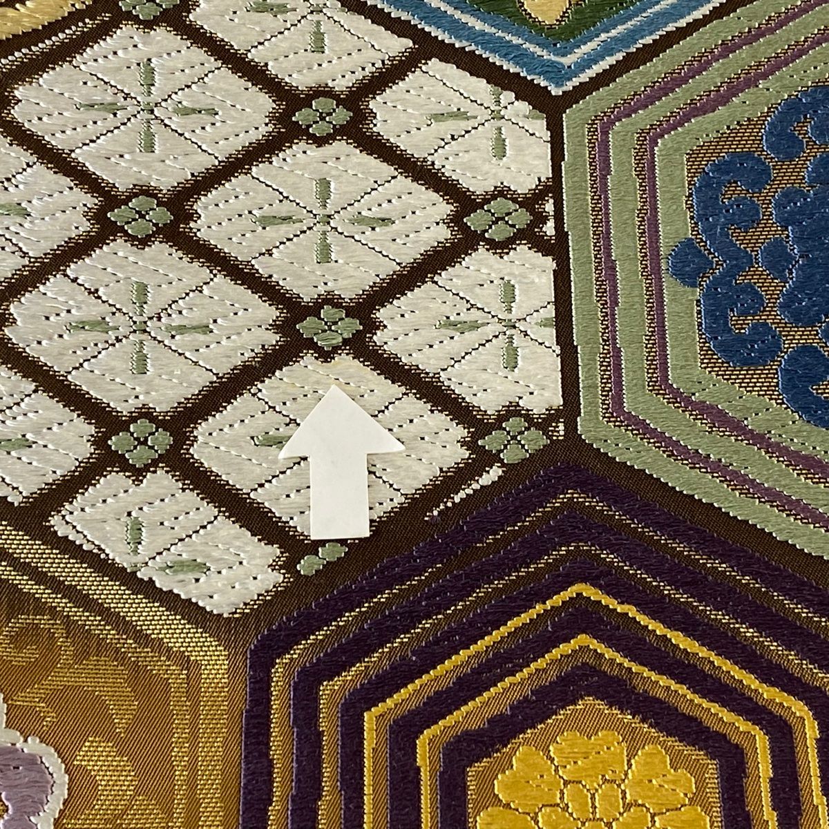 袋帯 美品 名品 華文 唐織 箔 山吹茶色 六通 正絹 【中古】