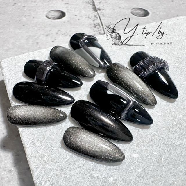 ネイルチップ オーダー マリーンセル マグネット 埋めつくし 大人 ブラック ネイルチップ オーダー マリーンセル マグネット 埋めつくし