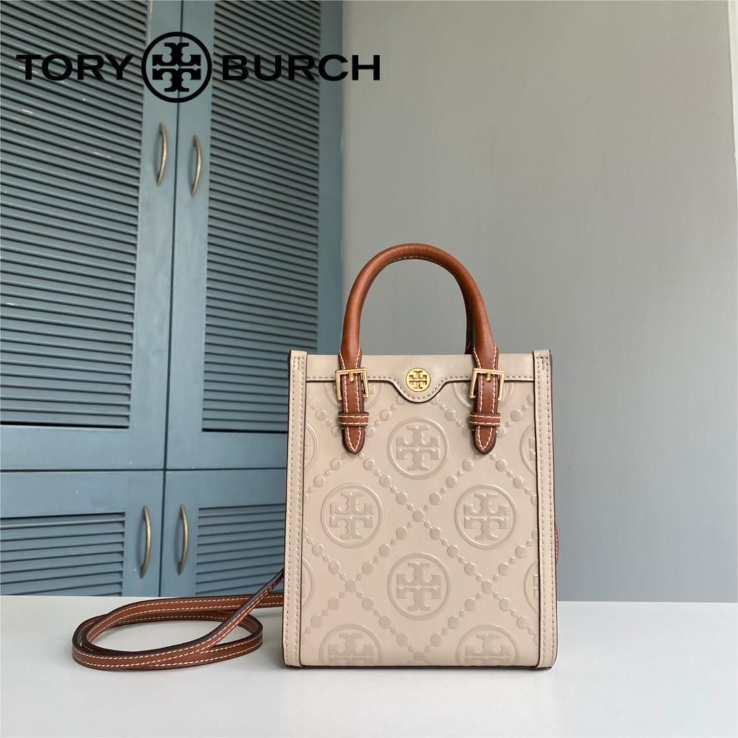 TORY BURCH トリーバーチ Tモノグラム コントラスト エンボス ミニトート 2WAY ショルダーバッグ クロスボディ 斜め掛け レディース  アウトレット品 アイボリー #88650 - メルカリ