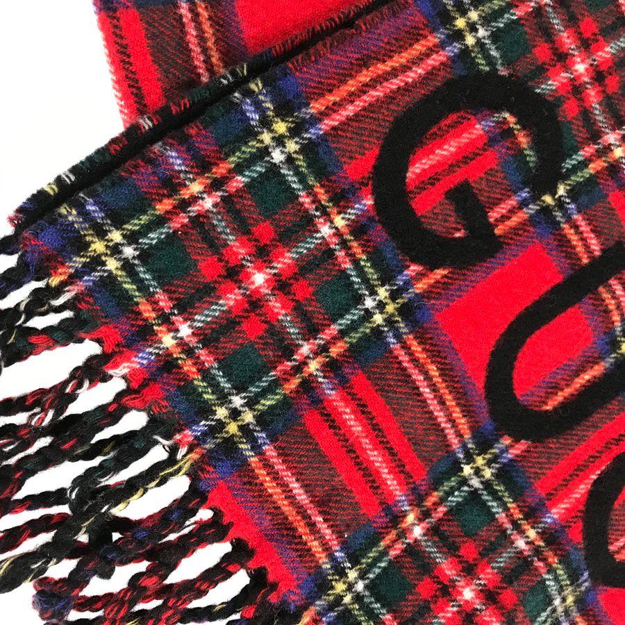グッチ GUCCI チェック 柄 597530 レッド ブラック グリーン ウール  