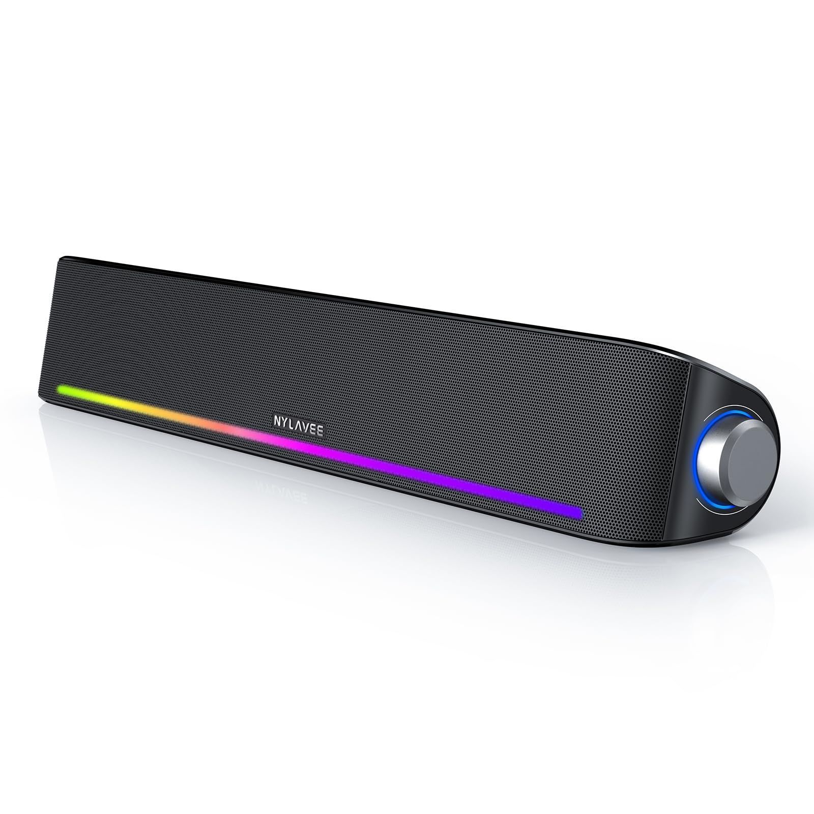 PCスピーカー Nylavee サウンドバー Bluetooth5.0 - AUX接続 4つのスピーカーユニット LEDライト搭載 大音量-豊かな低音 ラップトップ タブレット スマートフォンに対応 パソコンスピーカー LEDライト