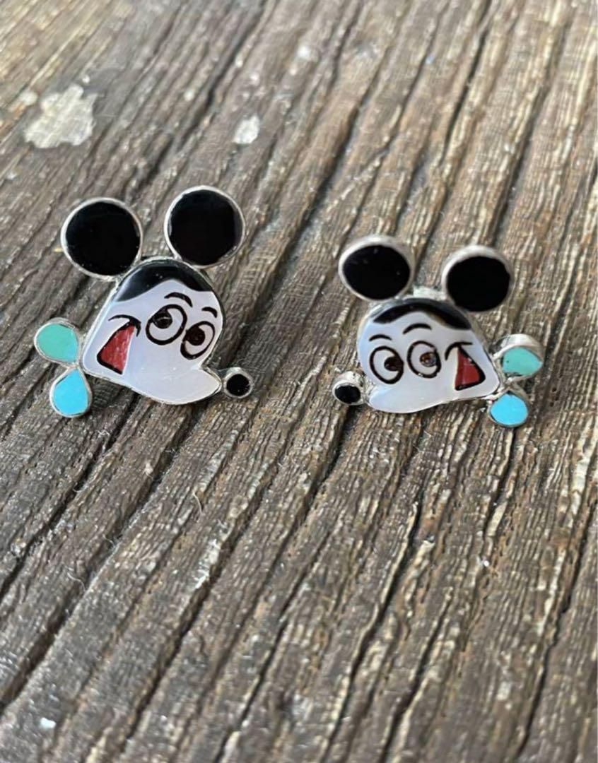 ミッキー ピアス ズニ インディアンジュエリー zuni ディズニー インディアンジュエリー ズニ族 ミッキー キャラクター シルバー