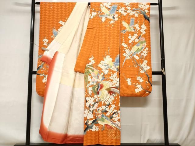 振袖 フルセット豪華6点サイズM〜L送料込み13800 駒刺繍　枝梅文　金彩 豪華【総絞り】丸昌誂製 金彩 金駒刺繍 振袖セット正絹s196